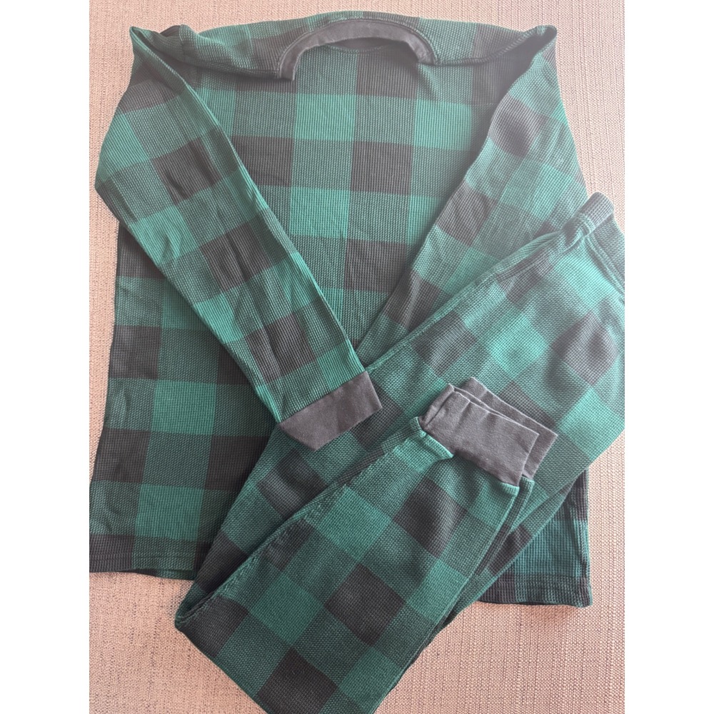 PJ Place Mens Green Black Buffalo Plaid Waffle Knit Thermal Pajama Set Large L